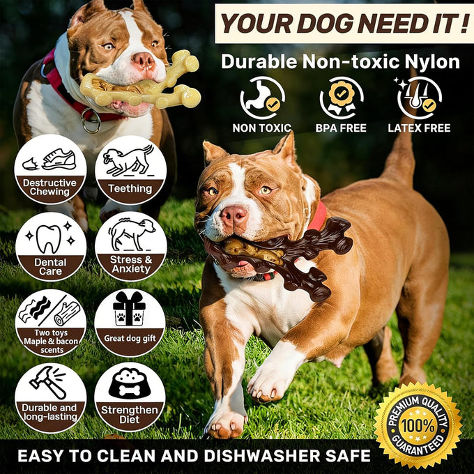 SIHRMIU 2 Pack nylon dog chew toys for aggressive chewers, medium/large breed, tough almost indestructible