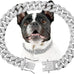 Silver 13mm Wide Metal Dog Chain Collar with Zirconia Diamond Decoration, 10 Inch, Not Adjustable
