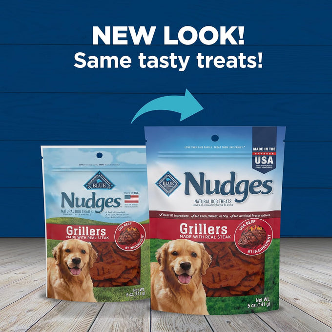 Blue Buffalo Nudges Grillers Natural Dog Treats, USA Made, Real Steak, 5oz Bag