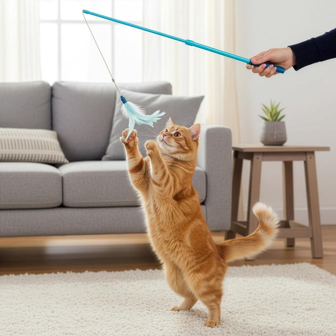 SmartyKat Frisky Flyer Extendable Cat Toy, Blue, One Size, 24" Reach