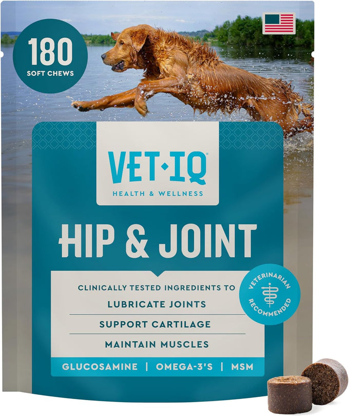 VetIQ Glucosamine Hip & Joint Supplement for Dogs, 180 Soft Chews, Chicken Flavored Chewables for Large & Small Breeds
