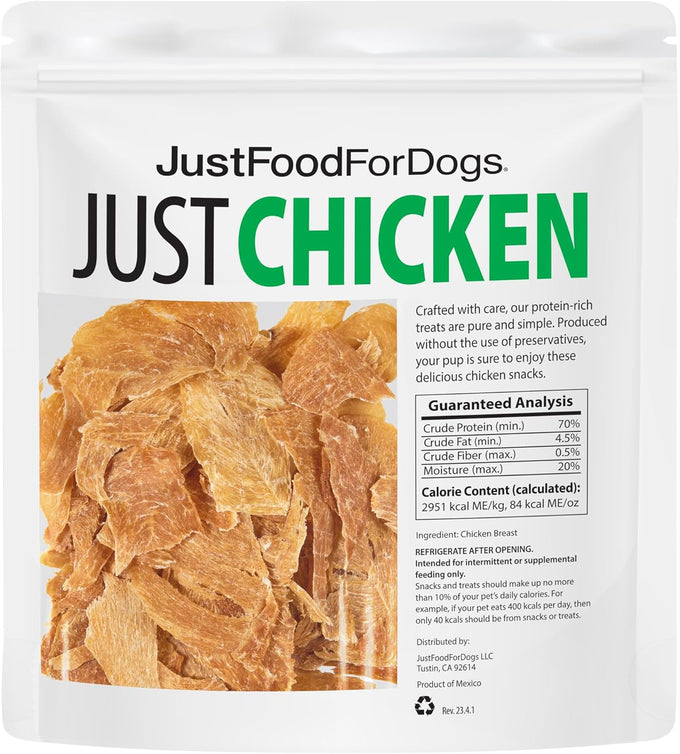 Just Food for Dogs Human Grade Chicken Breast Jerky Treats, Single Ingredient, Grain Free, Low Calorie, Rawhide Free, 5 oz