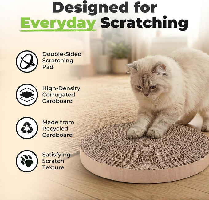 Catify Pet Supplies Cat Scratcher Replacement Pads, 5 Pack, Round, 10 x 10, Heavy Duty, Durable Cardboard