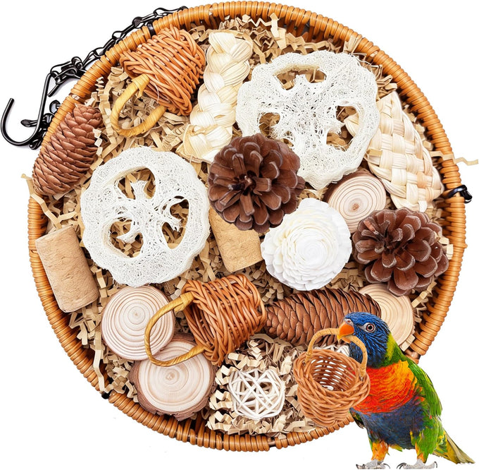 natural bird toys rattan foraging box parrot cockatiel lovebird parakeet budgie medium size non-toxic material
