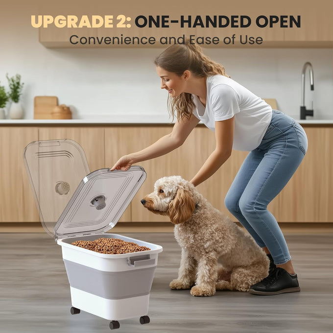 20-23 Lbs Collapsible Dog Food Container with Airtight Lid for Pet Food and Rice Storage