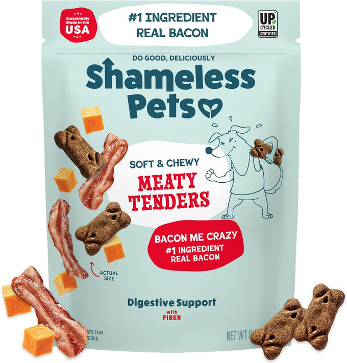 Shameless Pets Soft Dog Treats - Bacon Me Crazy Meaty Tenders, Grain Free, Healthy Treats for Small, Medium & Large Dogs, 8oz