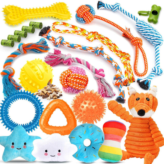 zeaxuie dog chews 25 pack luxury rope toys squeaky puppy toys for small dogs teething