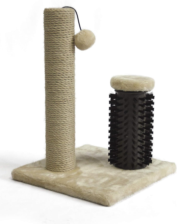Amazon basics grey cat scratching post for indoor cats and kittens with dangling ball toy medium height