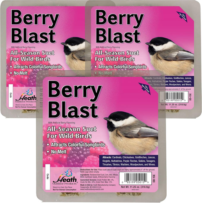 Heath Outdoor Products berry blast suet cakes 3 pack for woodpeckers cardinals and many more wild bird species