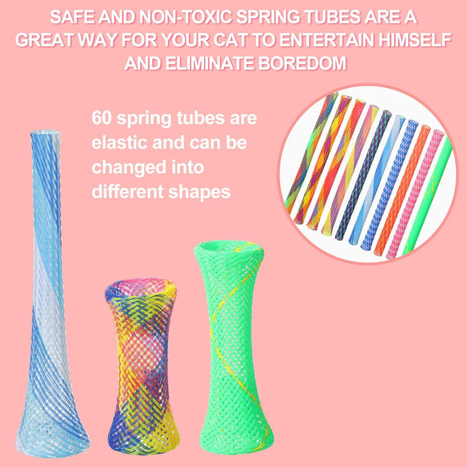 leitee 60-pcs cat spring toys colorful fun tubes indoors interactive cat play