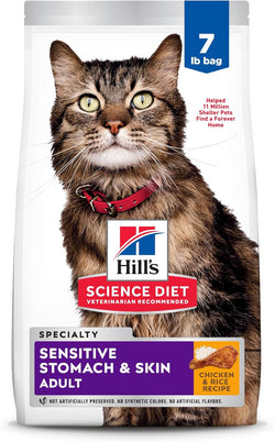 Hills science diet adult sensitive stomach chicken and rice dry cat food 7 lb bag
