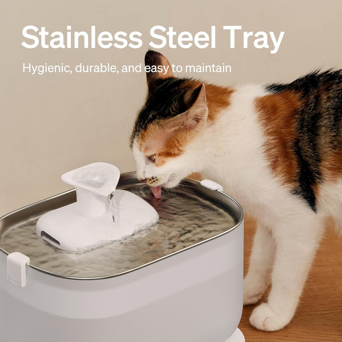 petlibro wireless cat water fountain, stainless steel tray, 2.5l dual flow ultra quiet pet water dispenser for cats
