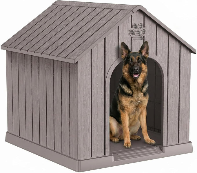 Vixzen grey small dog resin material doghouse outdoor indoor weatherproof pet shelter with air vents easy assembly