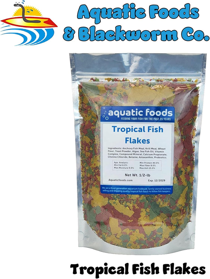 Aquatic Foods premium tropical fish flakes for cichlids, tetras, goldfish, and livebearers with 2-type pellet mix and 4-type wafers