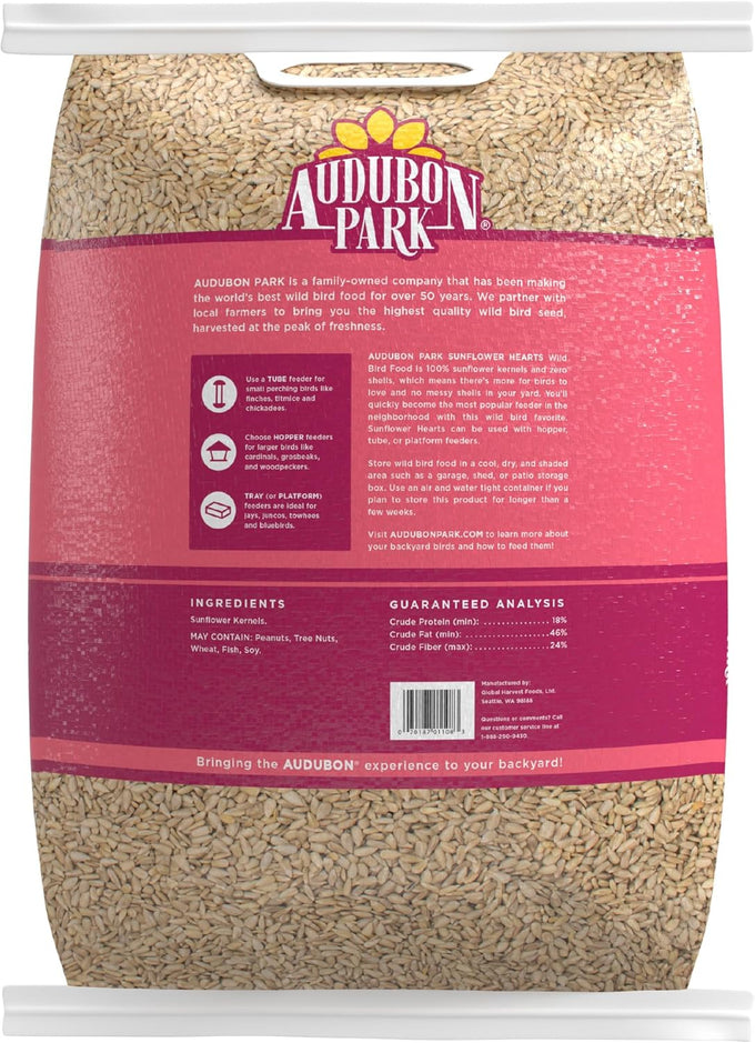 Audubon Park 100% Sunflower Kernels Wild Bird Seed, 15-lb Bag for Outside Feeders