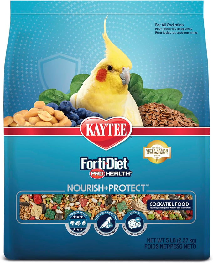 Kaytee Forti-Diet Pro Health Nourish+Protect Cockatiel Food, 5 pounds, Comprehensive Nutrition, Digestive Health, Immune Support