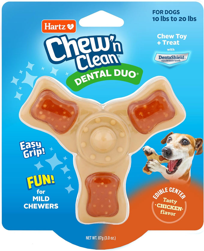 Hartz Chicken Flavored Tri-Point Dog Toy and Treat in One, Medium Size, for Puppies and Adult Dogs
