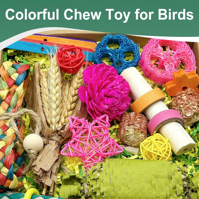 Natural Bird Toy Foraging Parrot Shredding Toys Box for Small-Medium Birds (Colorful)