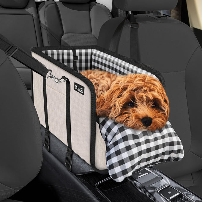 SlowTon Portable Dogs Armrest Booster Seat for Small Dog Anti-Collapse Pet Car Seat with Soft Cushion Safety Belt Black