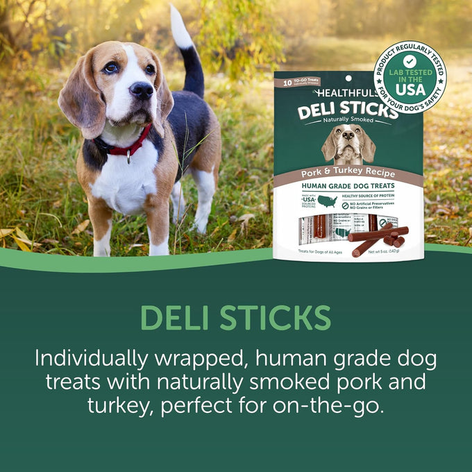 Healthfuls Deli Sticks Pork and Turkey Dog Treats, Human-Grade, Gluten-Free, 10 Count Bag
