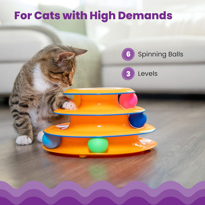 Catstages 3-level track tower with 6 balls, interactive cat toy for indoor enrichment and stimulation