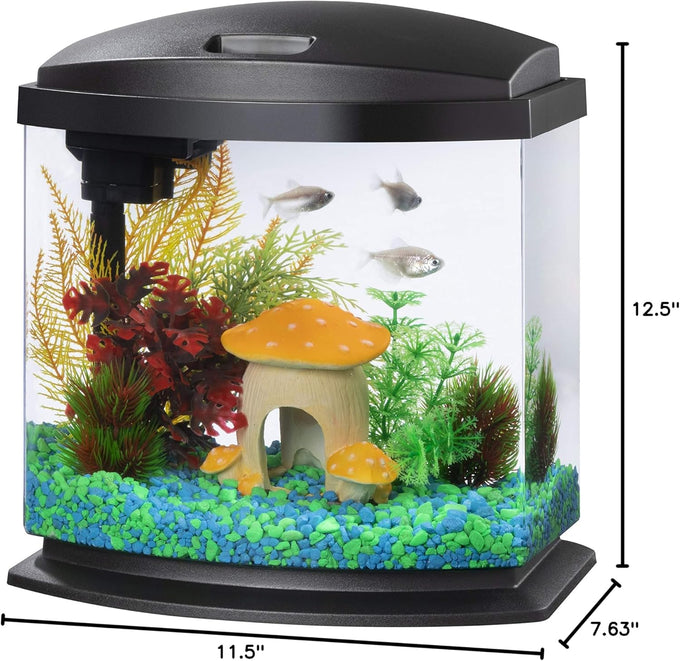 Aqueon LED MiniBow 2.5 Gallon Aquarium Fish Tank Kit with SmartClean Technology in Black for Small Fish