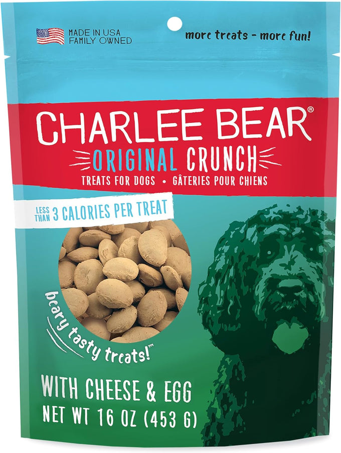 Charlee Bear Original Crunch Dog Treats, Cheese and Egg, 16 Ounce Resealable Bag, Low Calorie, Healthy Training Snacks for Dogs