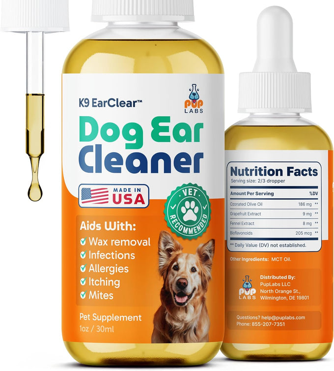 pup labs ear clear natural dog ear cleaner infection treatment drops 1 oz bottle dropper