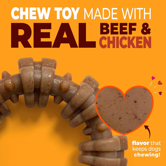 Nylabone strong chew textured ring dog toy, real beef and chicken, durable for aggressive chewers, x-large breeds over 50 lbs