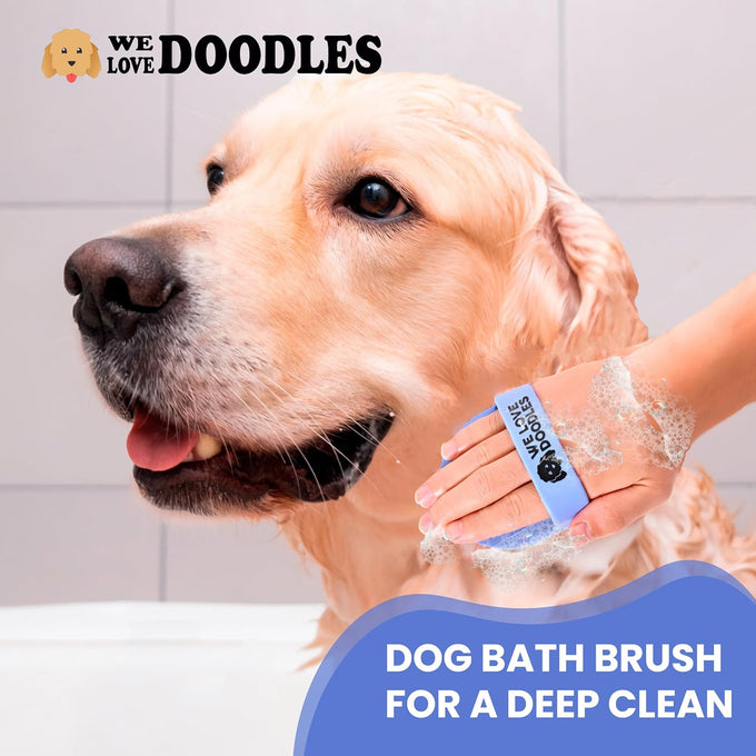 dog grooming bath brush, pet rubber brush for shower scrubbing and soothing massage, ideal for long & short haired dogs and cats