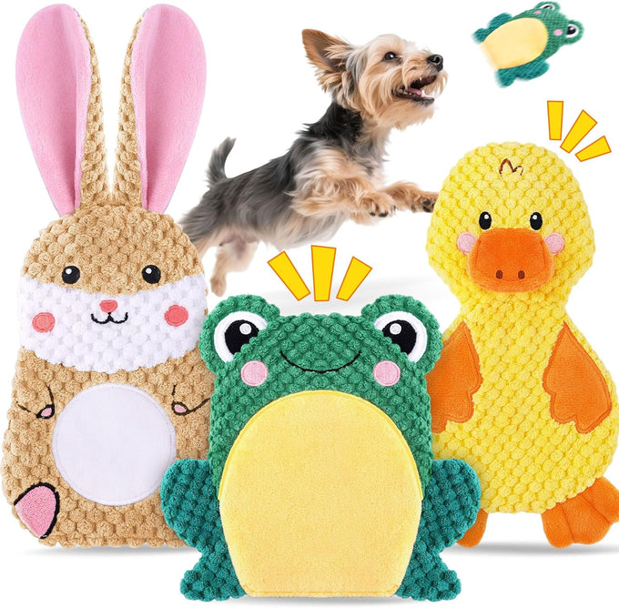 xiugoal 3 pack no stuffing interactive dog toys for small medium breeds with crinkle squeaky sounds