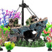 8Pcs Fish Tank Decorations Set - Sunken Ship, Resin Material, Aquarium Accessories for Freshwater or Saltwater Environments