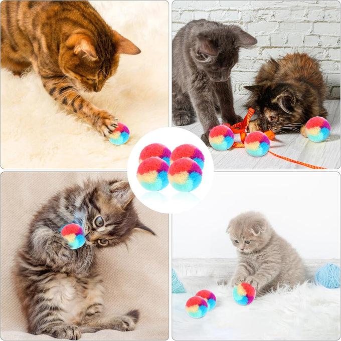 Kalione 30-pcs 1.2-inch Soft Plush Rainbow Cat Toy Balls, Fuzzy Kitty Balls for Cat Kitten Pet Playing Exercising