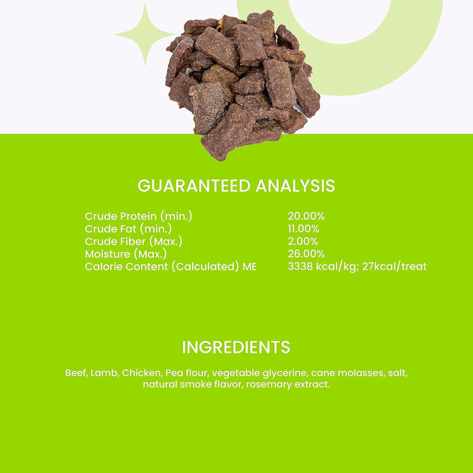I and love and you Nice Jerky Bites, 4oz Grain-Free Soft & Chewy Dog Treats with Real Beef & Pasture-Raised Lamb, Ideal for Training & Protein Boost, Filler-Free Formula.