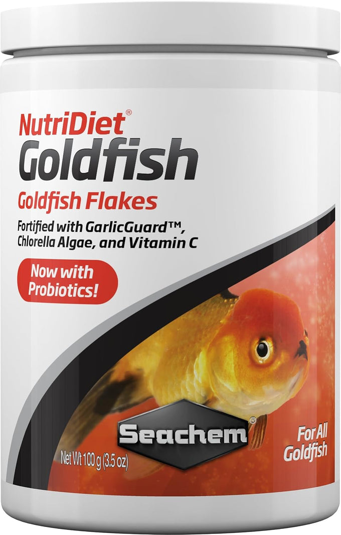 Seachem NutriDiet Probiotic Goldfish Fish Flakes, 100g, High Protein, Vitamins, GarlicGuard, Chlorella Algae