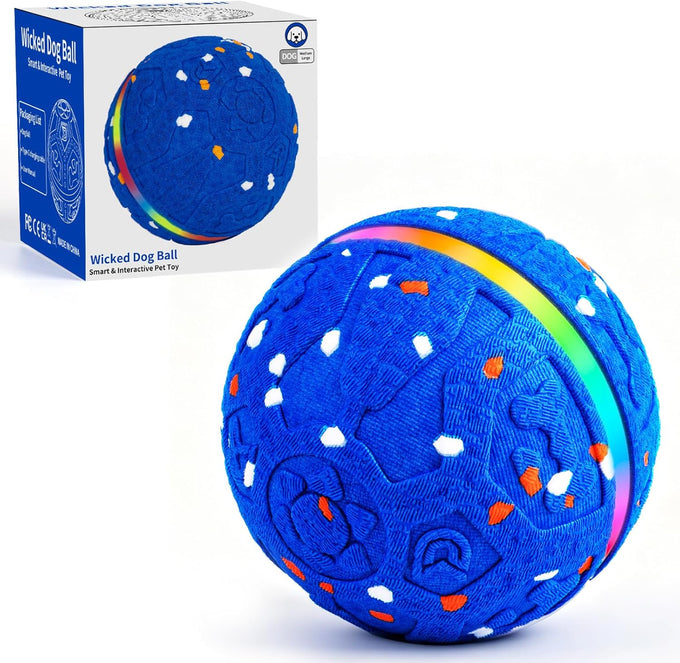 Blue Interactive Dog Ball Toy with 3 Play Modes and Colorful Lights for Medium to Large Dogs