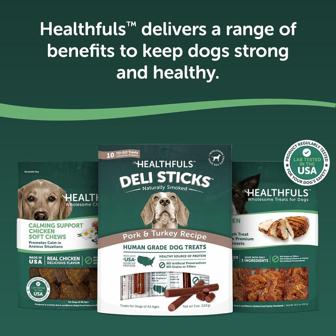 Healthfuls Deli Sticks Pork and Turkey Dog Treats, Human-Grade, Gluten-Free, 10 Count Bag