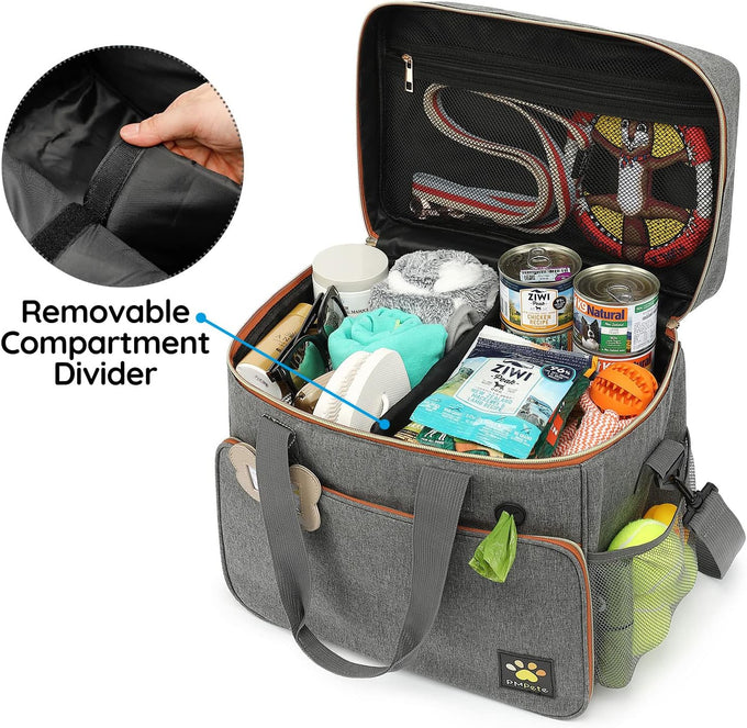 grey dog travel bag for dogs and cats with multi-function pockets and airline compliant design