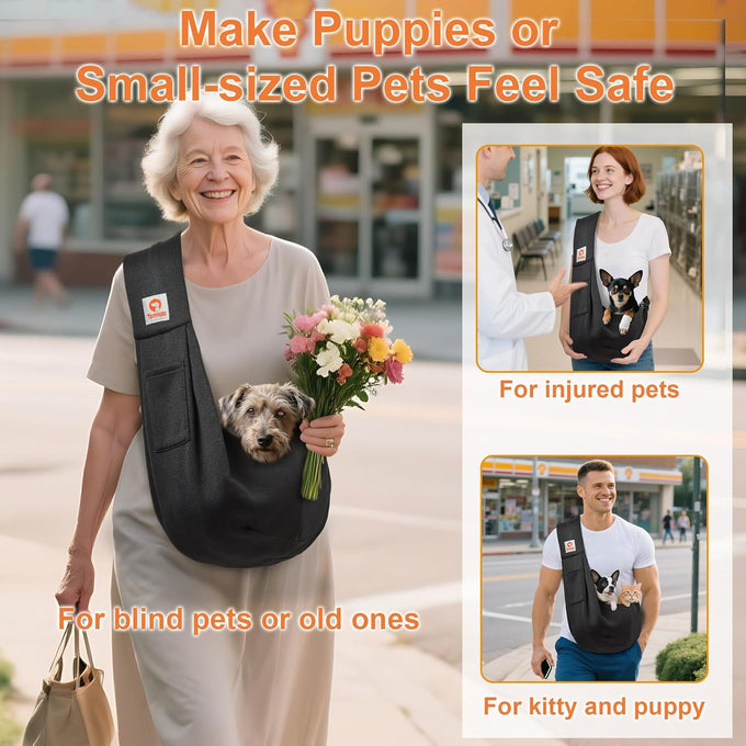 Classic Tomkas Small Dog Sling Carrier for 3-10 lbs Pets - Black - Classic Pocket Strap Wrap