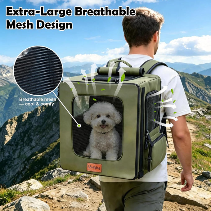 Vivifying Pet Carrier Backpack for Cats and Small Dogs up to 18 lb for Travel, Hiking, and Vet Visits in Military Green