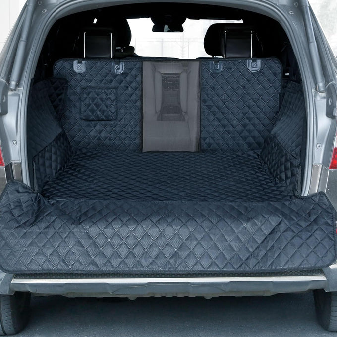 PETICON SUV cargo liner for dogs, waterproof pet cargo cover with bumper flap protector, non-slip, large universal fit, black