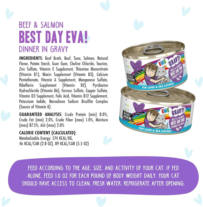 Weruva B.F.F. cat food, 2.8oz cans, pack of 12, grain-free, gluten-free, beef & salmon in gravy