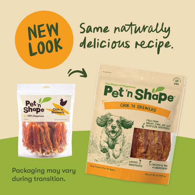 Pet 'n Shape Chik 'n Skewers - 100% Natural Grain Free Chicken Wrapped Rawhide Dog Chews, No Artificial Additives or Preservatives