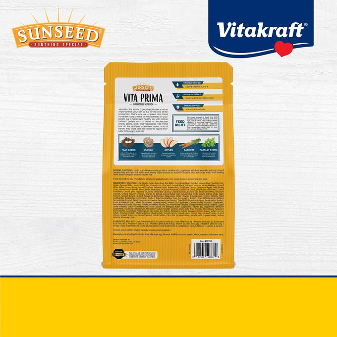 sunseed vita prima parakeet food 2lb  grains seeds vegetables fruits and live micro organisms