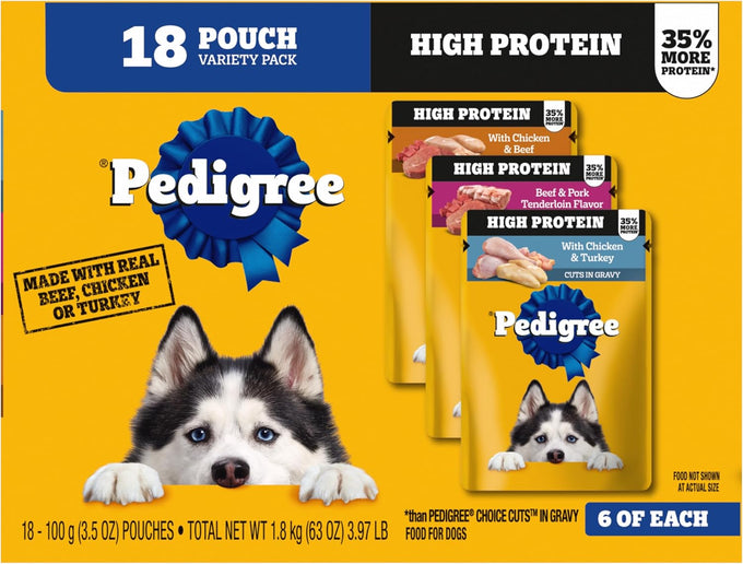 Pedigree High Protein Wet Dog Food Variety Pack, 18 Pouches