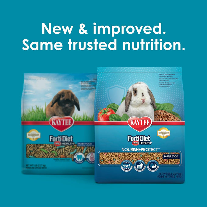 kaytee forti-diet pro health nourish+protect adult rabbit food, 5 pounds, comprehensive nutrition and digestive health
