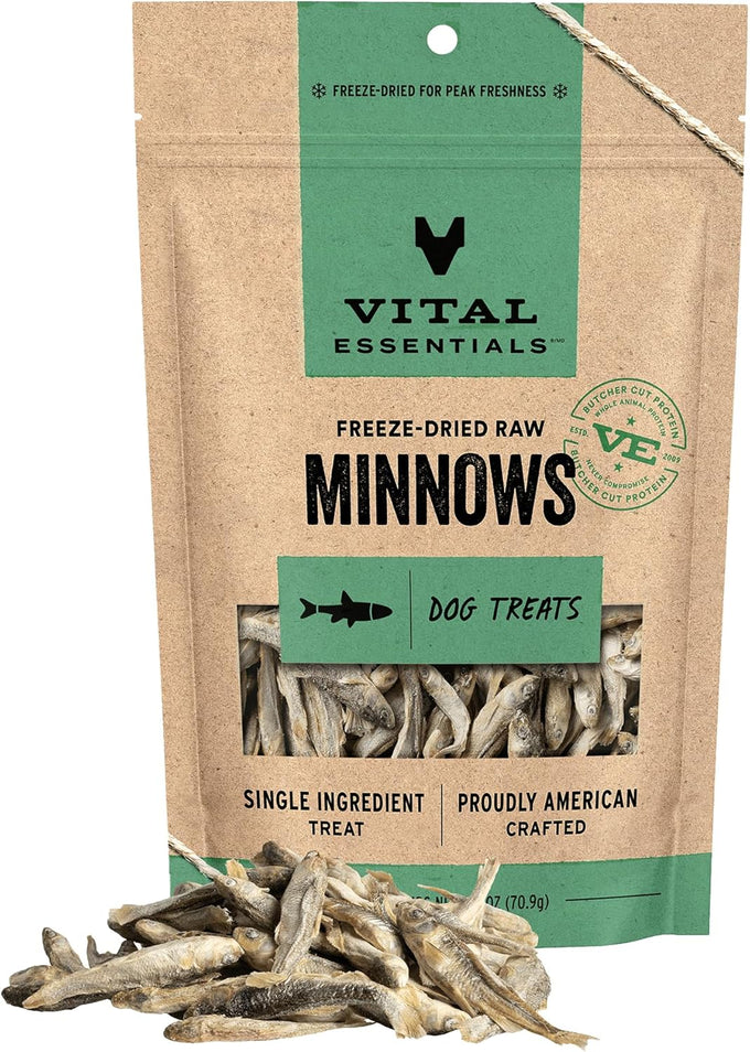Vital Essentials Single Ingredient Freeze Dried Minnows Dog Treats, Grain Free, 1 oz Bag