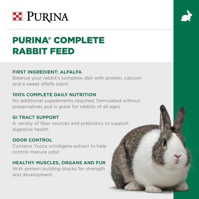 Purina Complete Rabbit Feed, 25 lb, 100% Daily Nutrition for All Ages, No Fillers or Artificial Colors