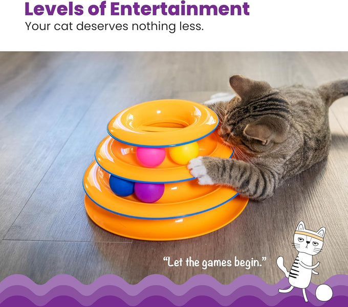 Catstages 3-level track tower with 6 balls, interactive cat toy for indoor enrichment and stimulation