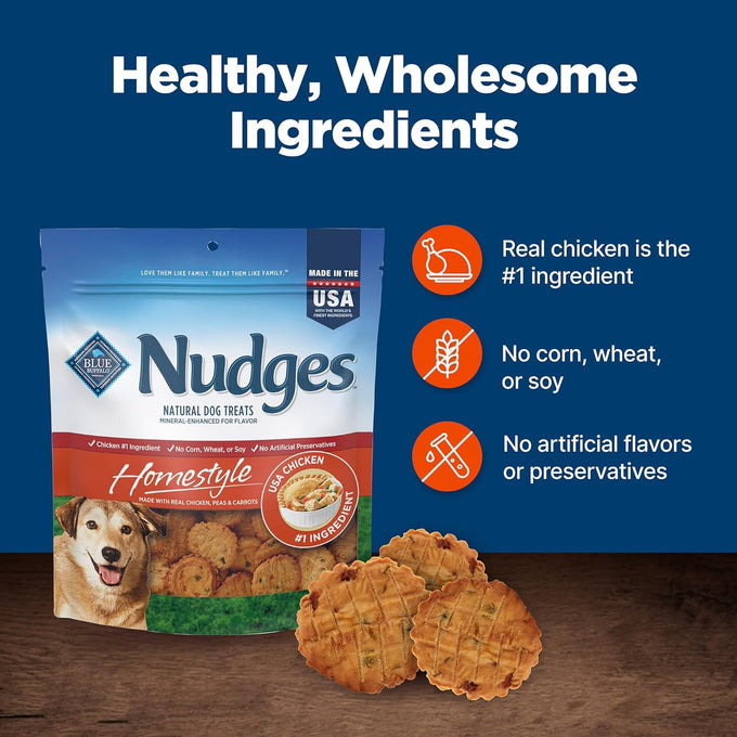 blue buffalo nudges homestyle natural dog treats, usa made, real chicken, 16 oz bag